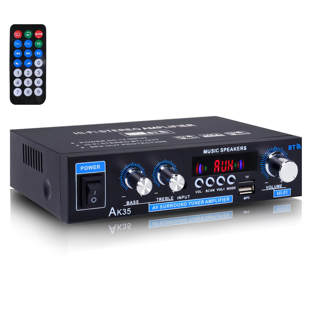 WOOPKER AK35 front panel with knobs for precise bass and treble tuning