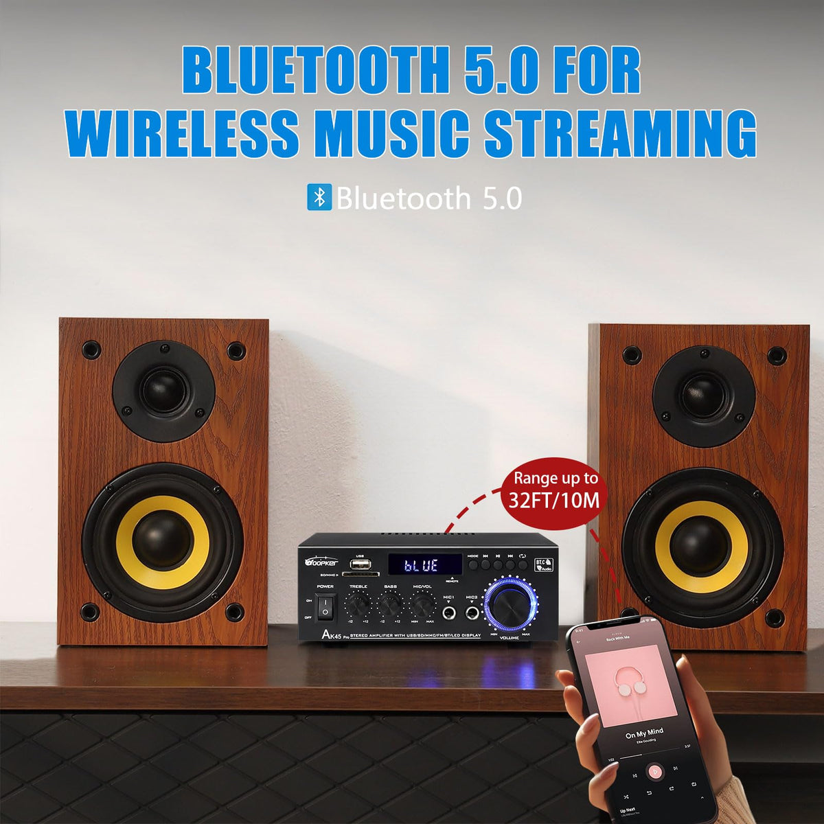 WOOPKER AK45 Pro remote and control knobs for easy playback and volume adjustment