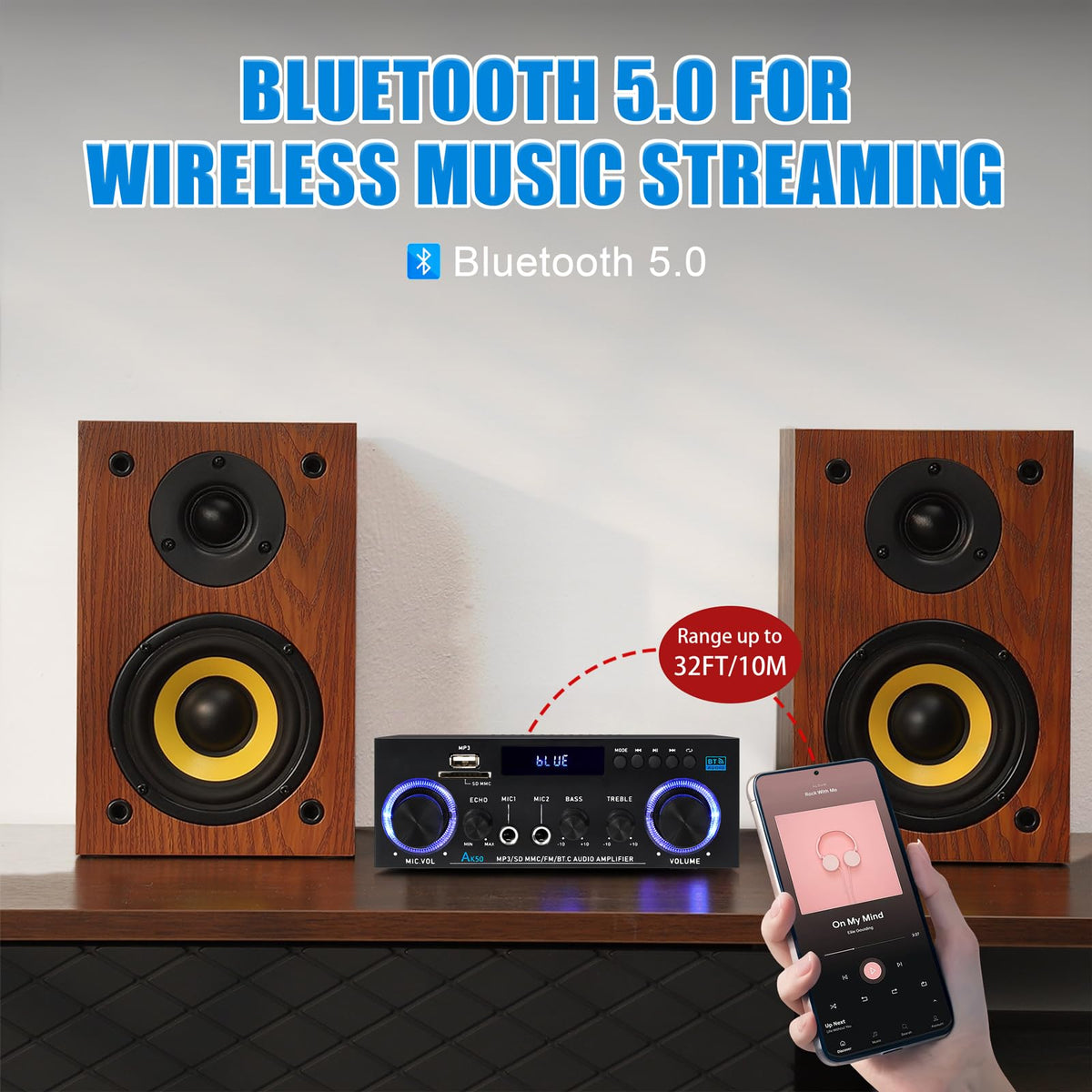 WOOPKER AK50 microphone input and echo knob demonstrating karaoke capability