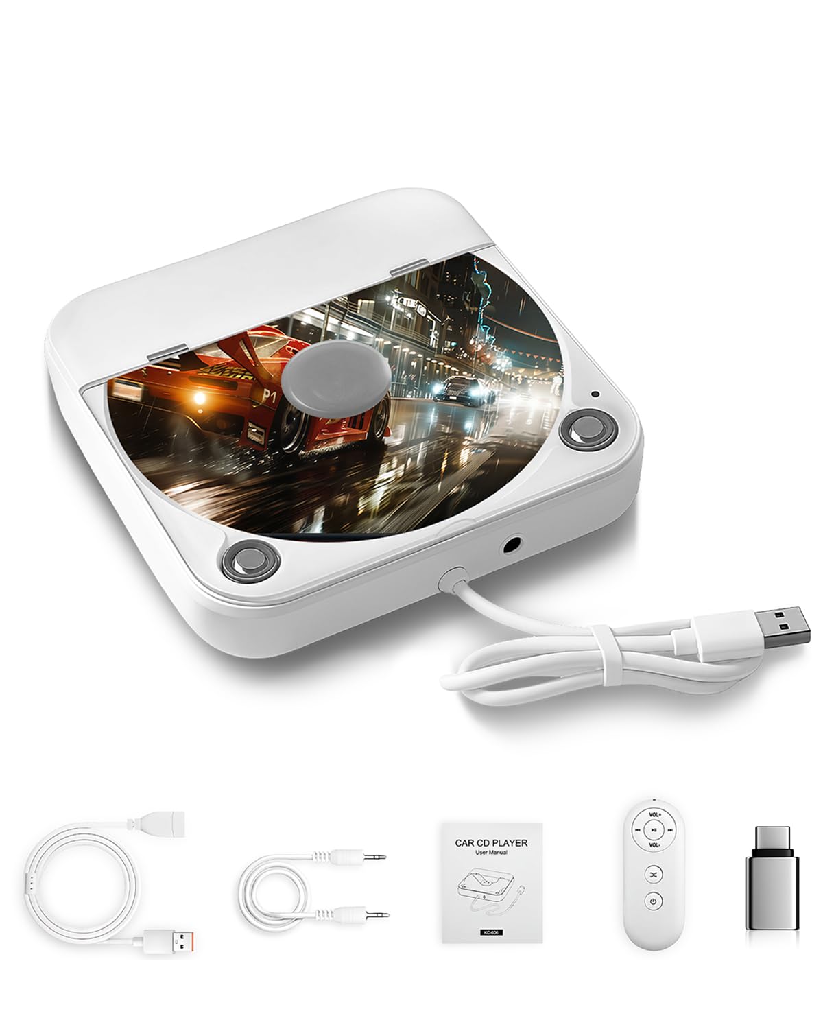 WOOPKER external car CD player in compact design for easy glove box storage