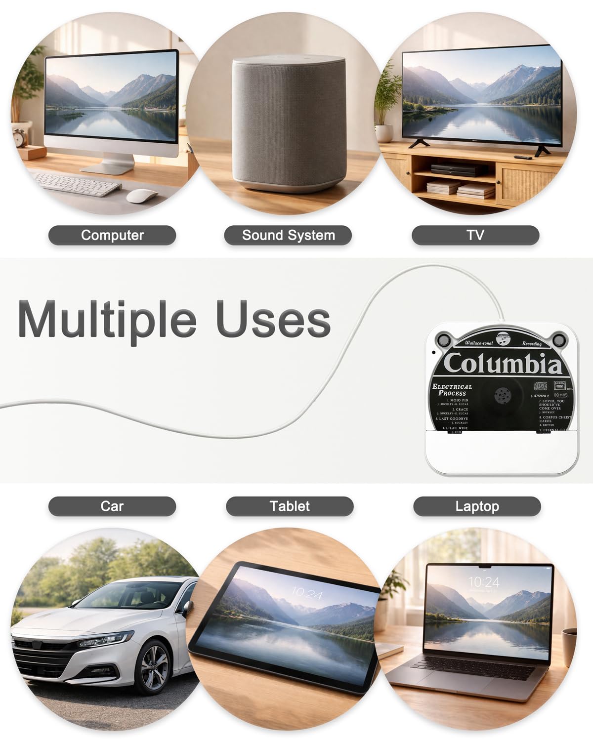 WOOPKER home-use setup works with TV, laptop, or computer for CDs