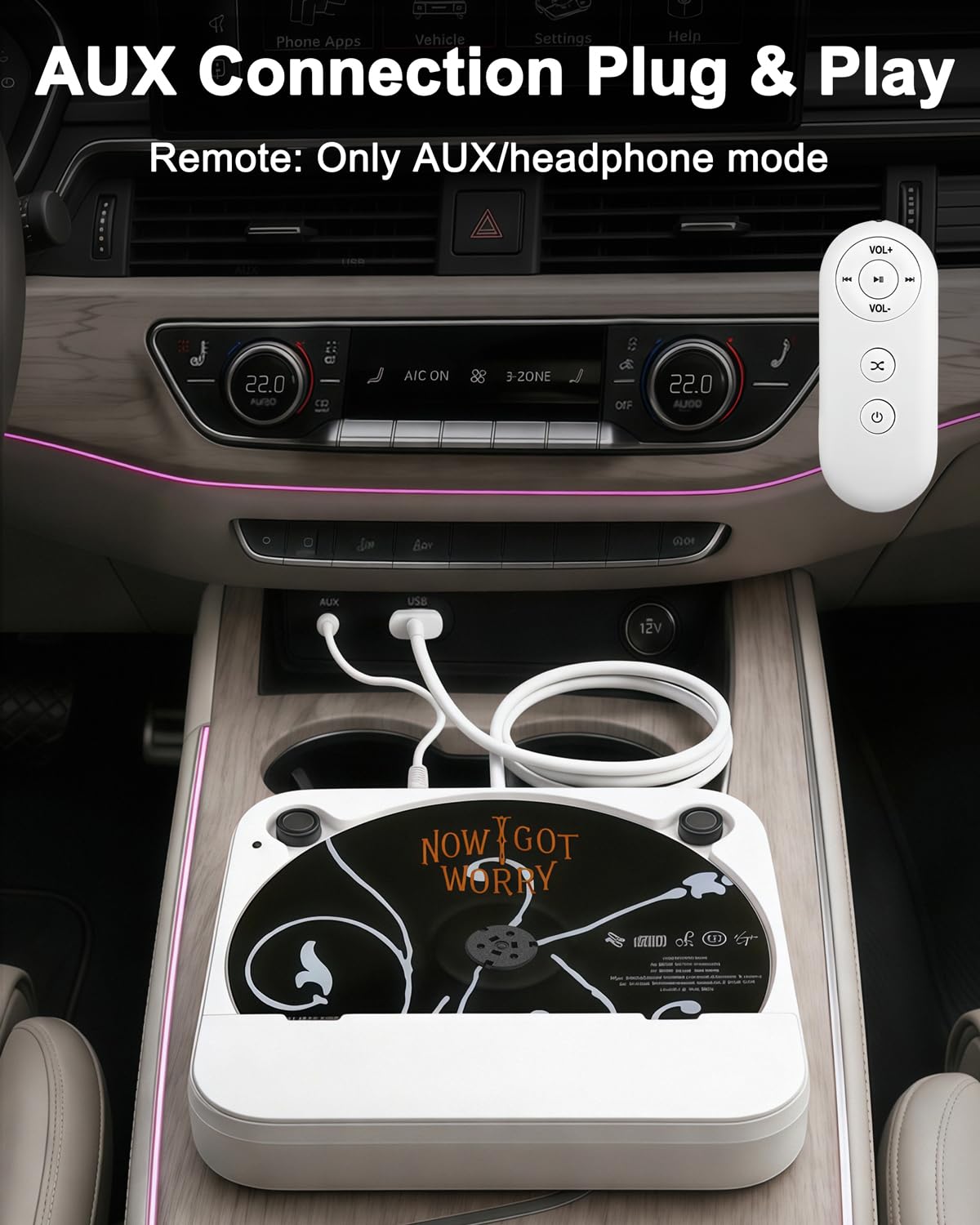 WOOPKER remote control in AUX mode for simple track and volume adjustments