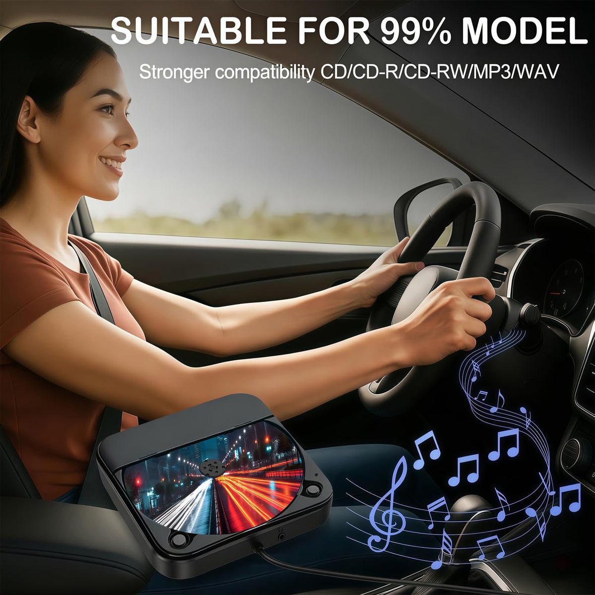 WOOPKER car CD player connected via AUX for cars without WAV music support
