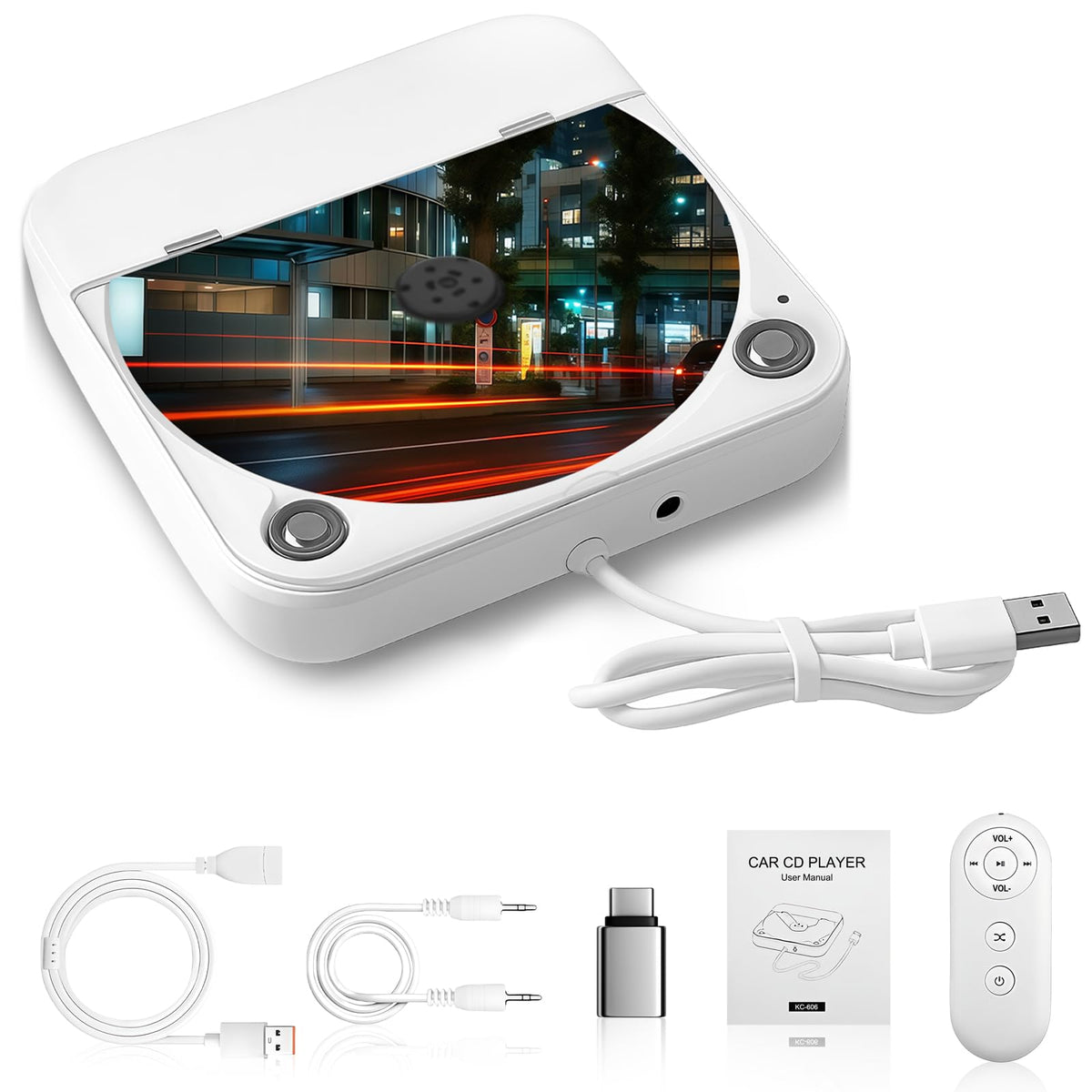 WOOPKER external CD player in car with USB and AUX for seamless listening.