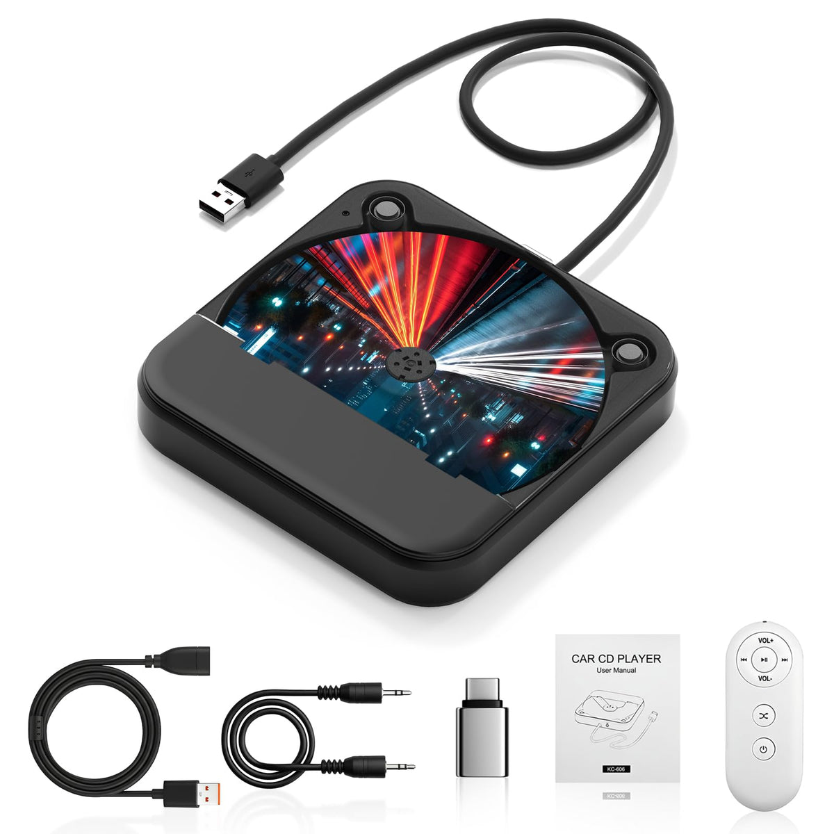WOOPKER external CD player in car with USB port for easy plug-and-play music