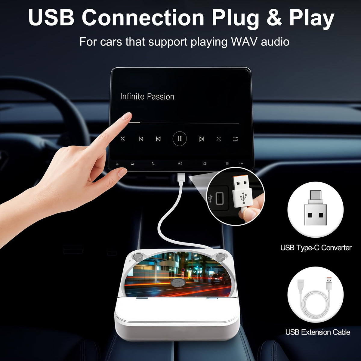 Side ports accessible for quick WAV/MP3 connections.