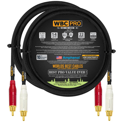 WORLDS BEST CABLES front packaging showing durable 3ft RCA pair and specs for reliable audio