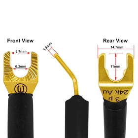 WORLDS BEST CABLES both spade and banana terminations displayed, offering connection flexibility