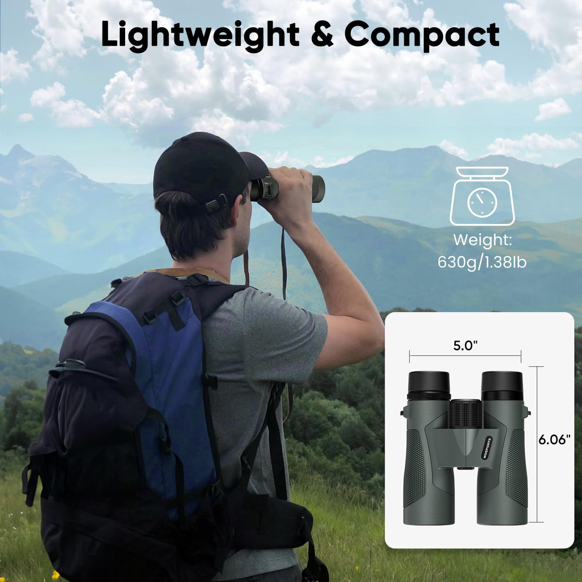 WOSPORTS IP67 waterproof binoculars support wet terrain during outdoor activities.