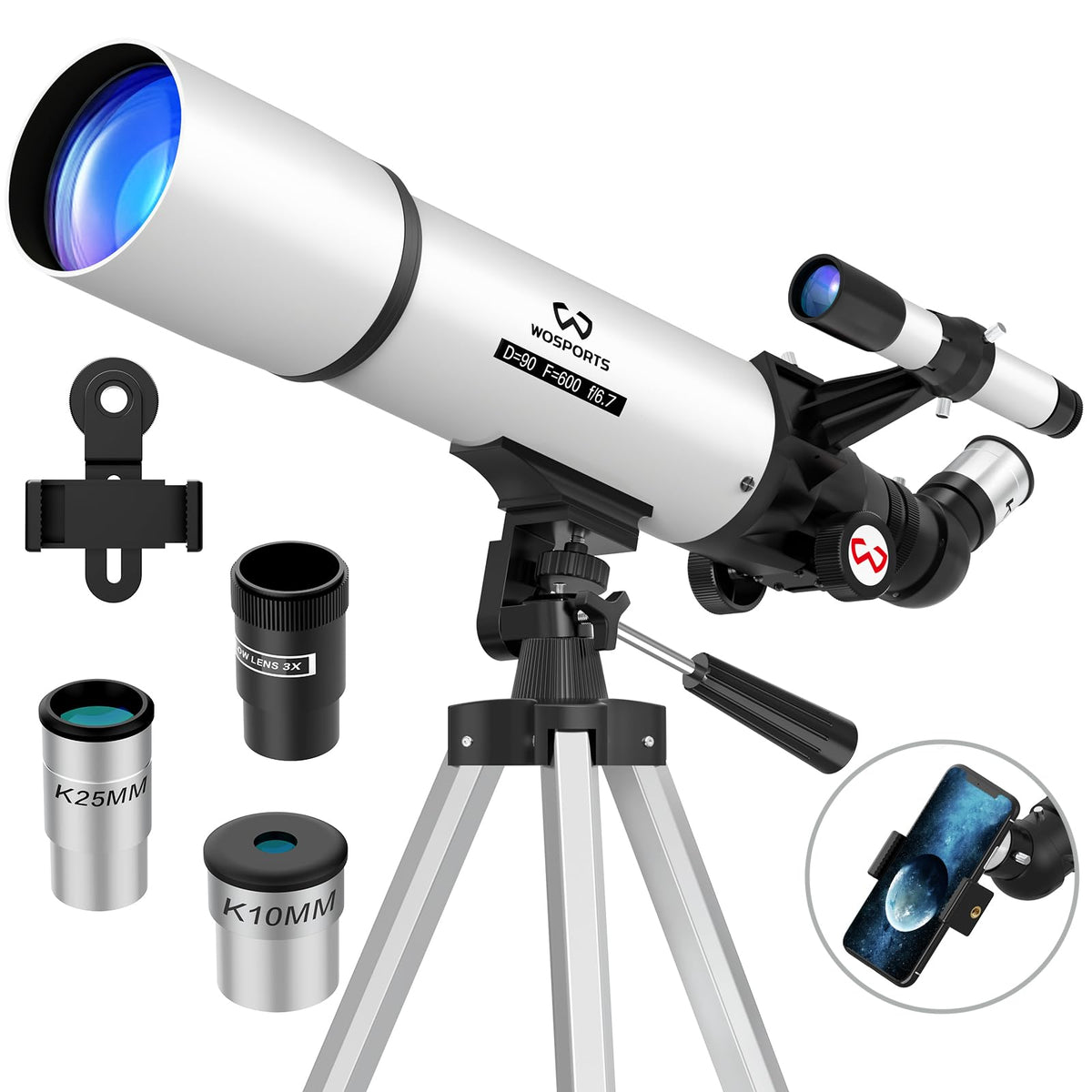 WOSPORTS telescope with 90mm aperture delivers clear night-sky detail