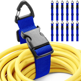 Wowangce 12-pack extension cord wraps secure cords for garage organization.
