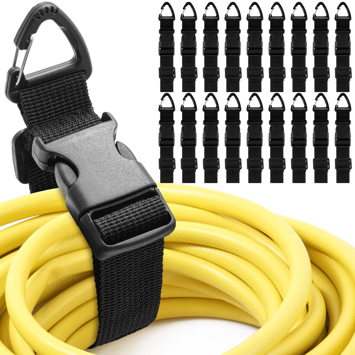 Wowangce 18-pack extension cord wraps ready for garage organization and storage.