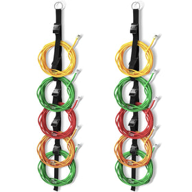 Wowangce extension cord organizer strap 2-pack demonstrates vertical garage storage and easy access.