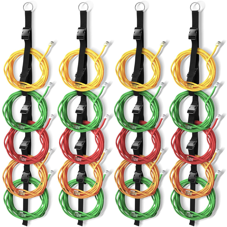Wowangce extension cord organizer strap pack keeps four cords tidy and accessible.