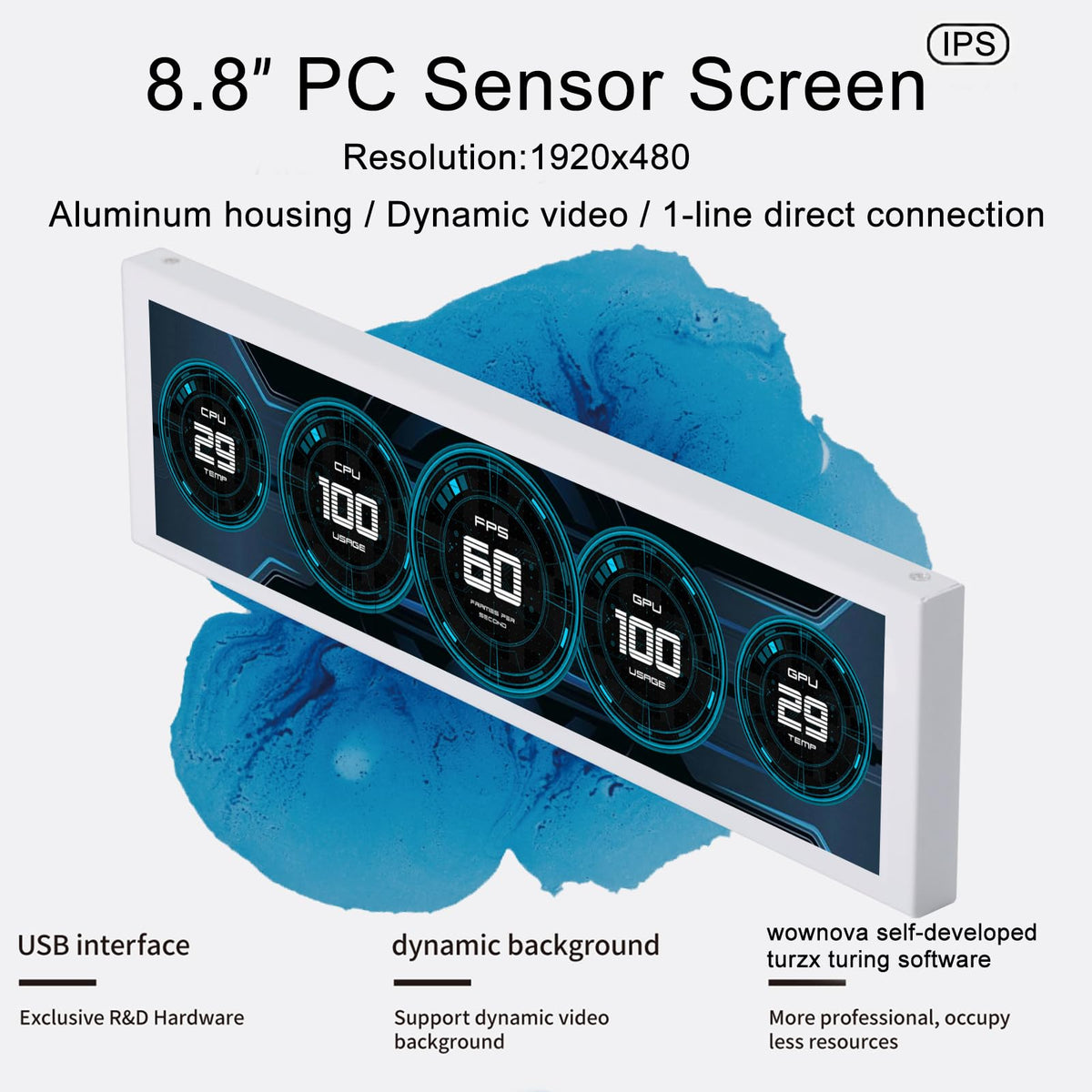 WOWNOVA 8.8-inch temp monitor dynamic theme demo for visuals