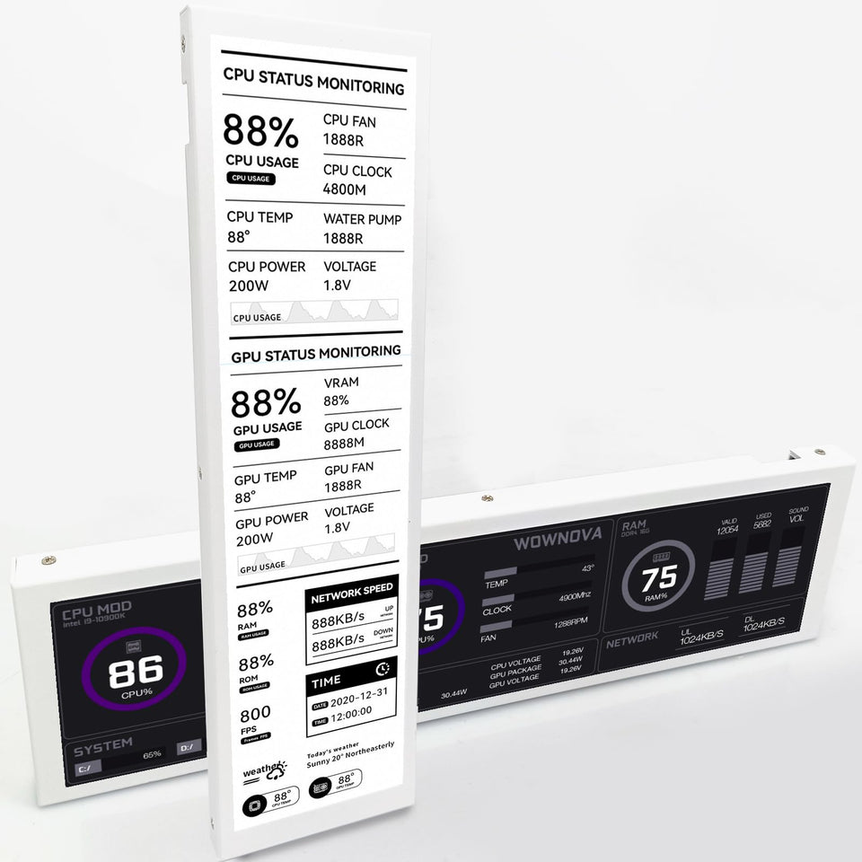 WOWNOVA 8.8-inch temp monitor front view with clear IPS display for real-time stats