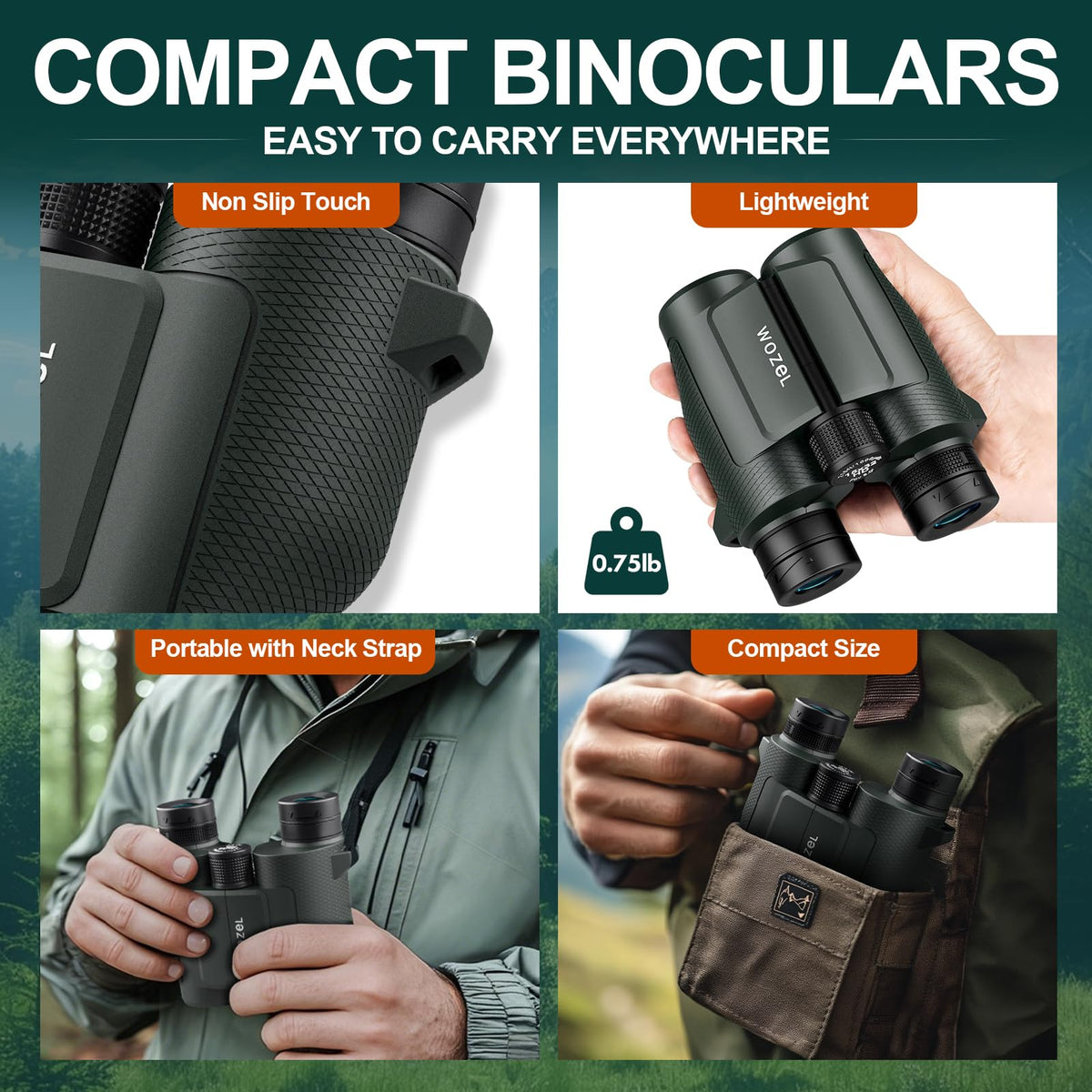 WOZEL 15x32 compact binoculars BAK4 prisms and coated optics
