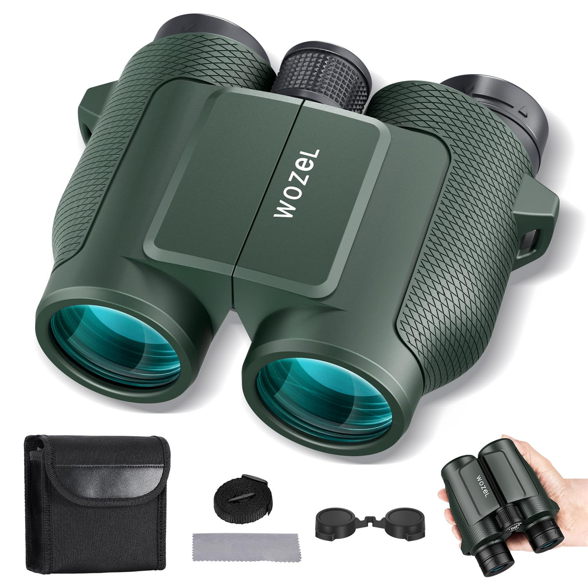 WOZEL 15x32 compact binoculars front view ideal for bird watching on hikes