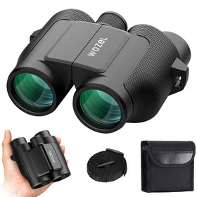 WOZEL front view folded binoculars showing compact portability and quick access
