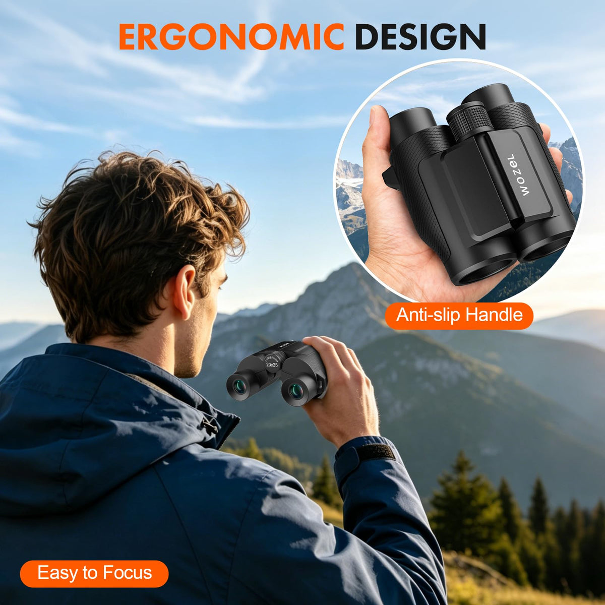 WOZEL size comparison with hands illustrating lightweight easy-to-carry design