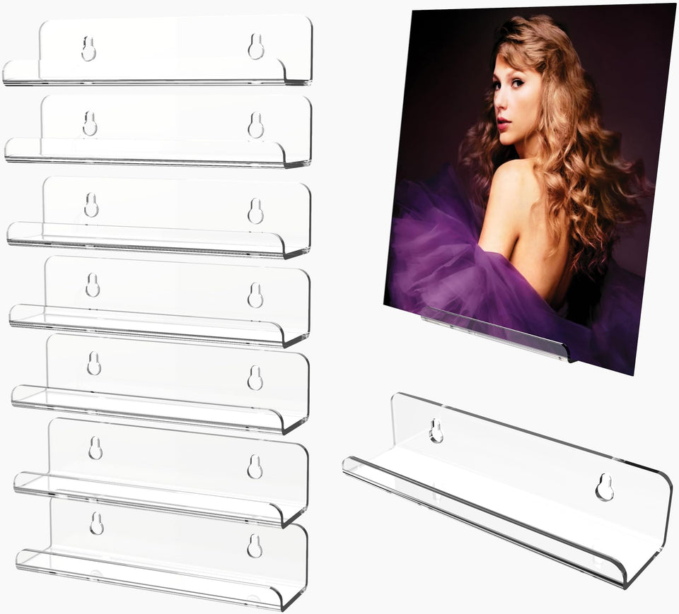 WPESI front view clear acrylic record shelf showing neat display benefit