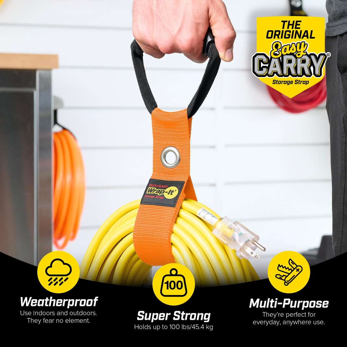 Wrap-It Easy-Carry strap with handle for carrying cords and hoses