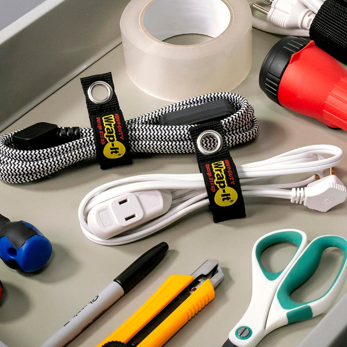 Wrap-It garage storage ideas with six straps in a neat setup.