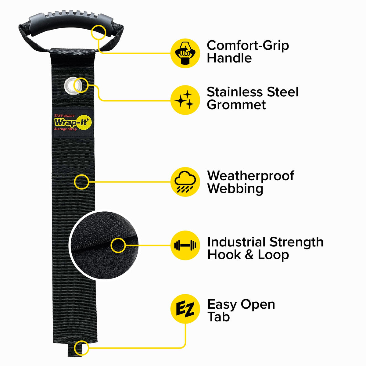 Wrap-It strap hung in garage for quick cord access.