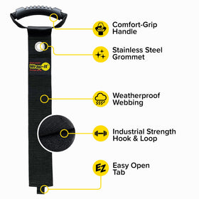 Wrap-It strap hung in garage for quick cord access.