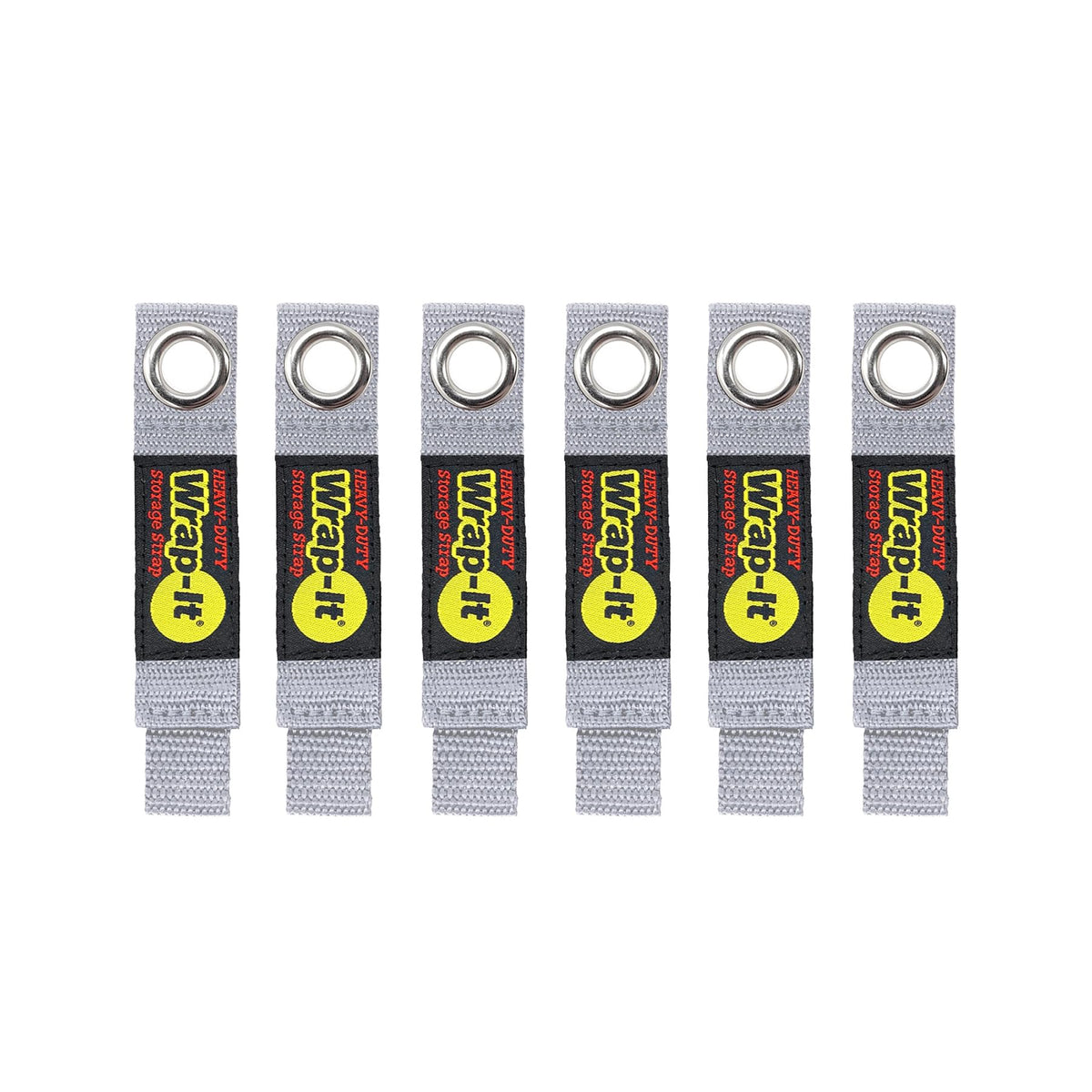 Wrap-It heavy-duty strap 7-inch silver, six-pack ready for organized storage.