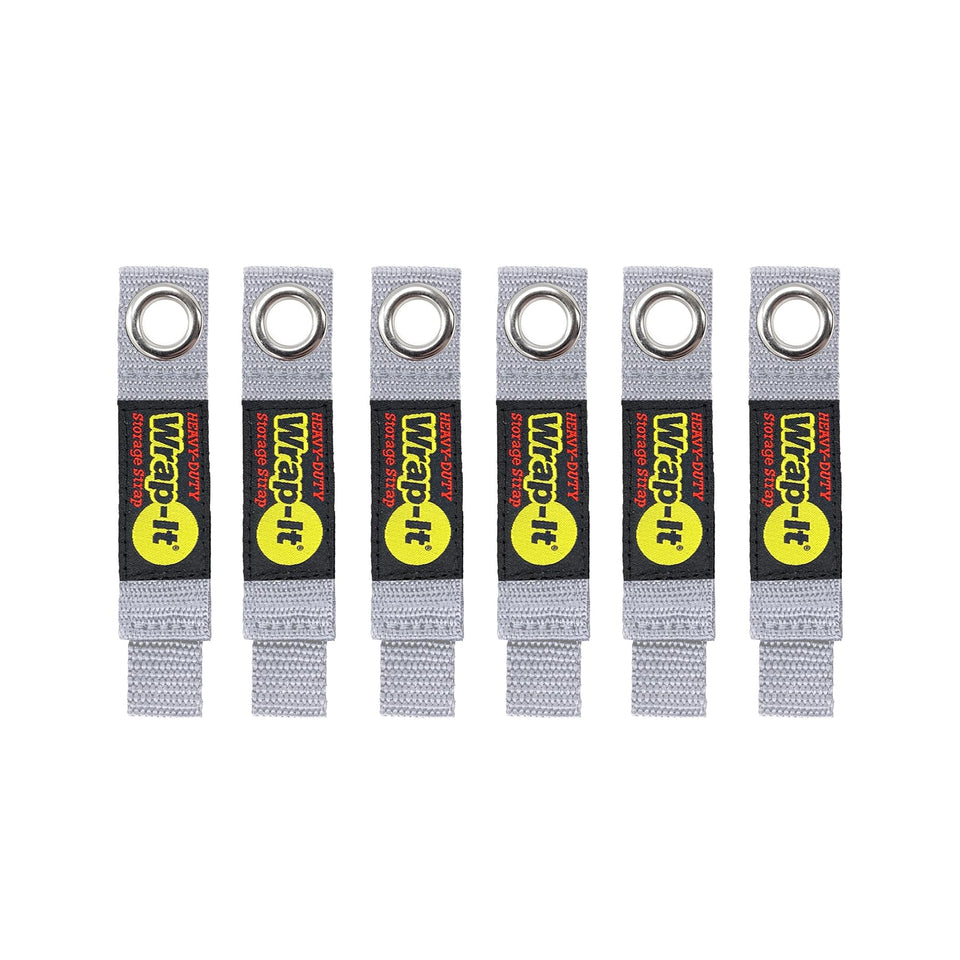 Wrap-It heavy-duty strap 7-inch silver, six-pack ready for organized storage.