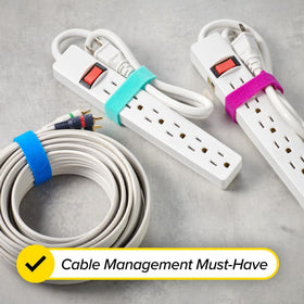 Non-slip hook and loop fasteners keep cords tidy and accessible