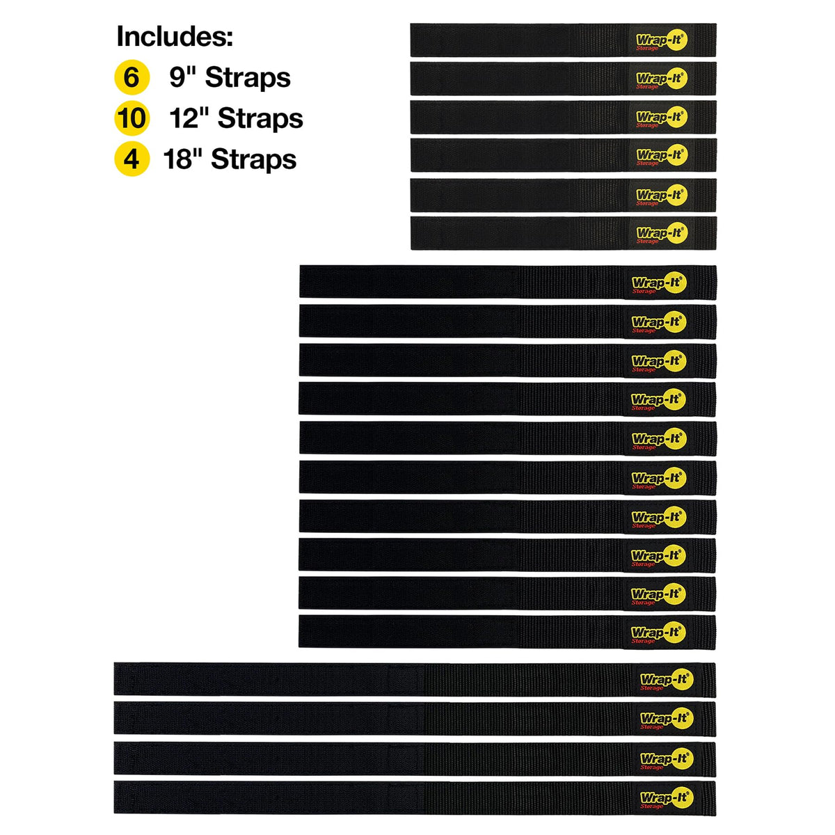 Wrap-It Quick-Straps 12-inch pack ideal for longer cables and tools.