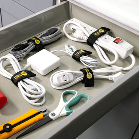 Workshop setup using Wrap-It Quick-Straps for versatile cord management.