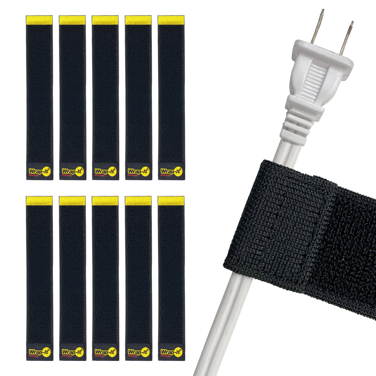 Wrap-It Selfie Straps 9-inch pack cord-keeper shows tidy cables in use