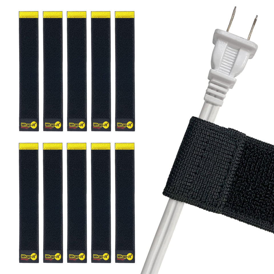 Wrap-It Selfie Straps 9-inch pack cord-keeper shows tidy cables in use