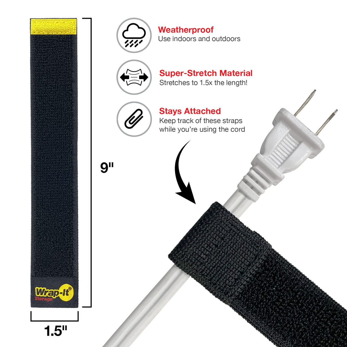 Wrap-It Selfie Straps demonstrating tight cinch wrap around cords