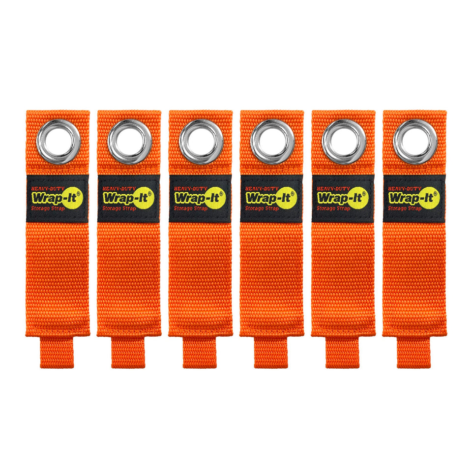 Wrap-It Storage 10-inch orange strap bundle for quick garage organization.