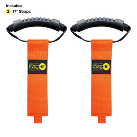 Hose and cable bundle organized with Wrap-It Storage strap in orange.