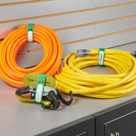 Wrap-It Storage 12-pack green cinch straps ready for home organization and reuse.