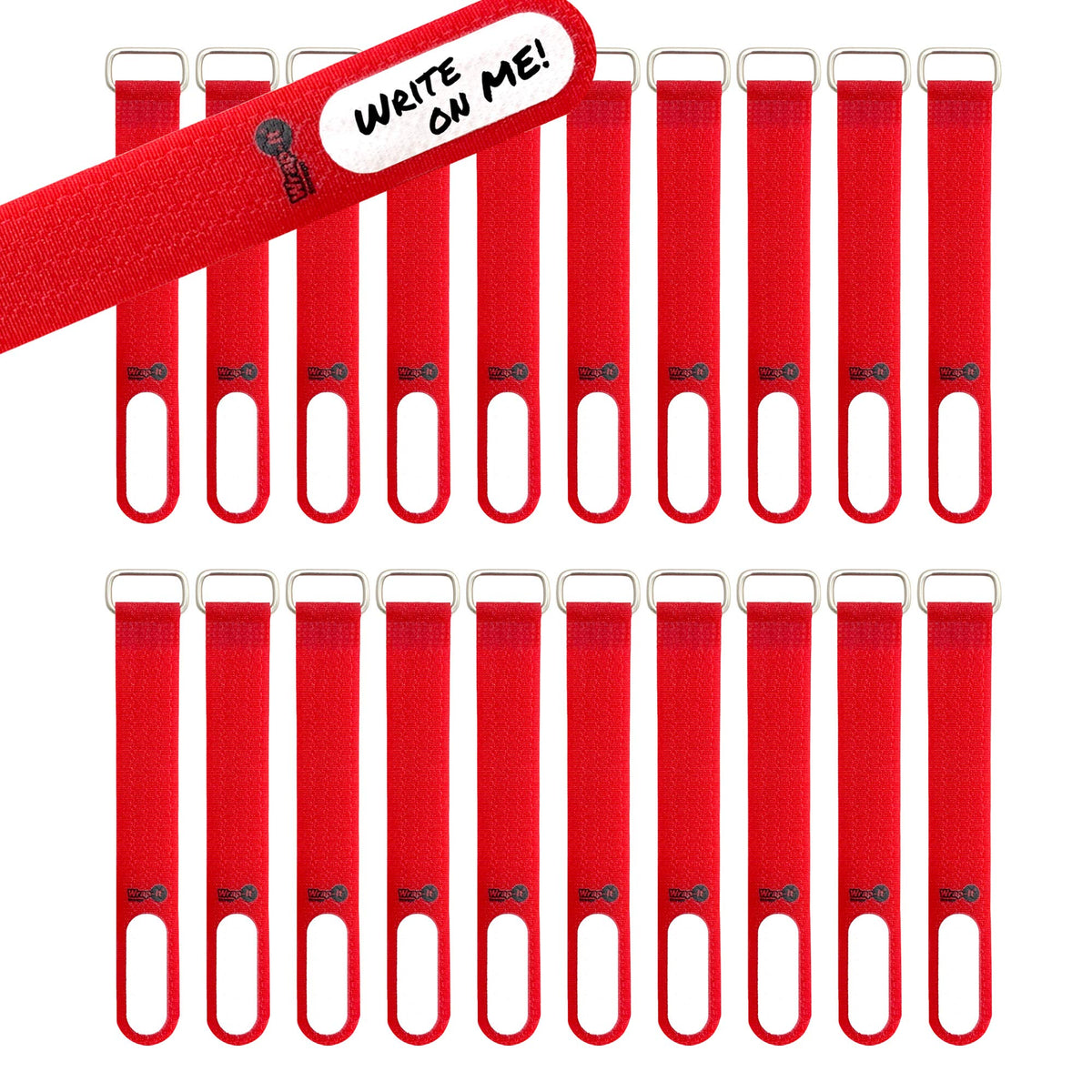 Wrap-It Storage Cinch-Straps 5-inch red pack front keeps cords neatly organized.