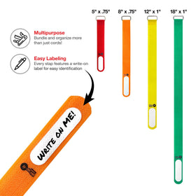 Wrap-It Storage Cinch-Straps 8in with label in-use for cable tidy up