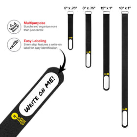 Wrap-It Storage Cinch-Straps 8-inch write-on label for medium cables organized neatly.