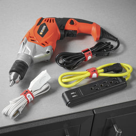 Wrap-It Storage Cinch-Straps charging cables organized for travel.