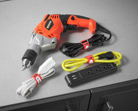 Wrap-It Storage Cinch-Straps simplify garage cable management and workspace organization.