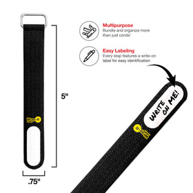 Wrap-It Storage Cinch-Straps with label tab helps identify cables at a glance.