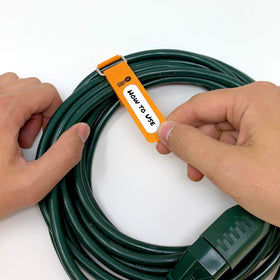 Indoor and outdoor use of Wrap-It Cinch-Straps with label tabs