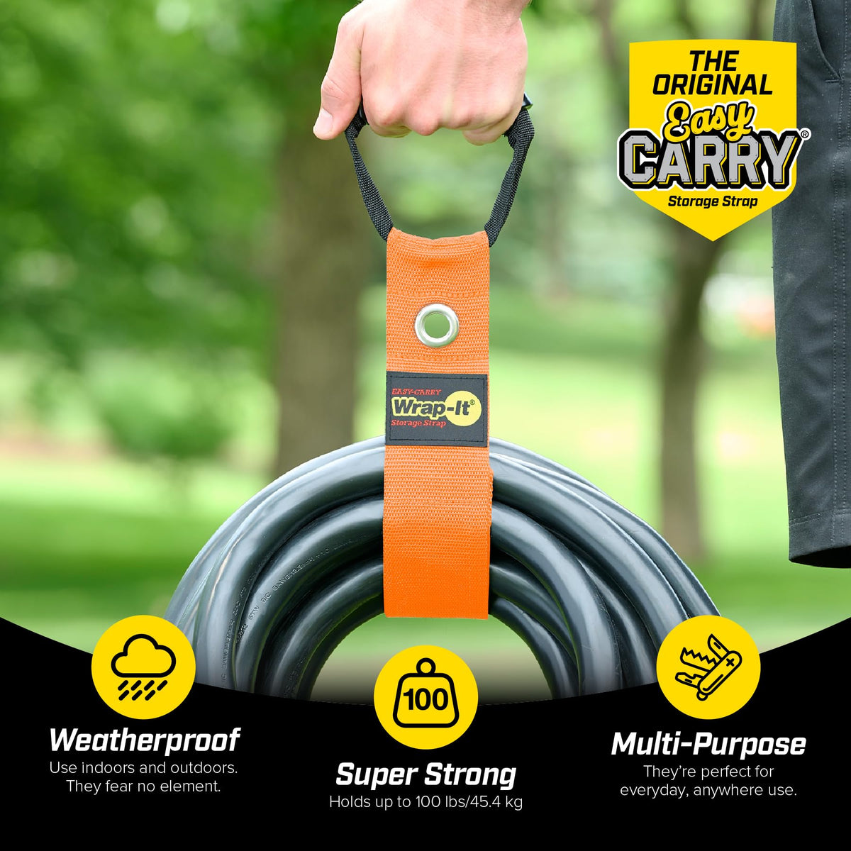 Wrap-It Storage Easy-Carry strap bundle keeps cords neat and portable.