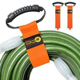Wrap-It Storage Easy-Carry strap bundles hoses neatly for garage organization.