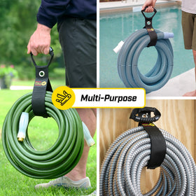 Wrap-It Storage Easy-Carry strap attached to a pegboard for quick access